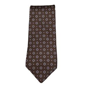 Vintage Silk Mens Neck Tie Jesters Geometric Designed Brown Made In USA Formal